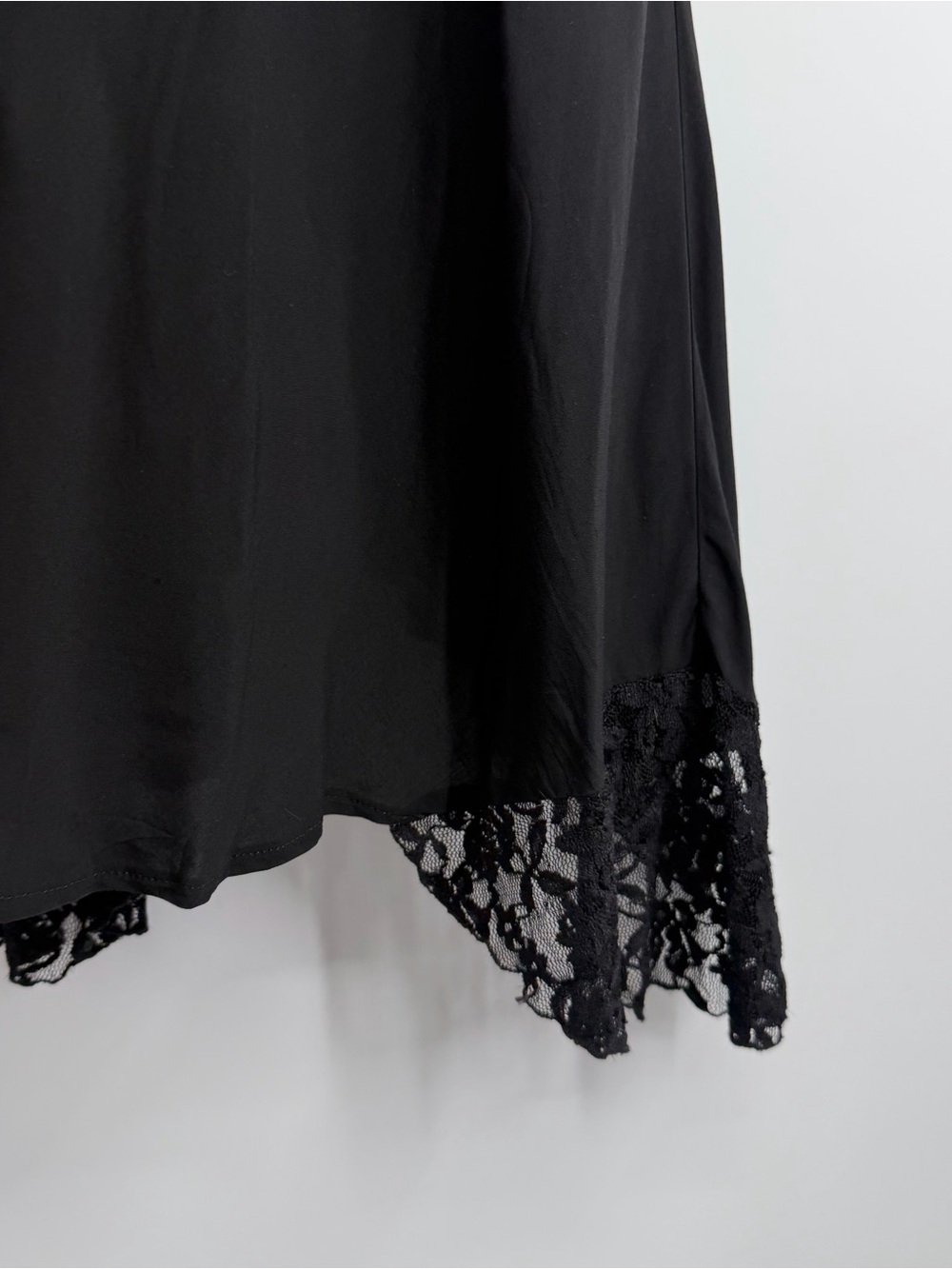 Umgee Black LBD Babydoll Asymmetrical Lace Slip Dress - Picture 8 of 13